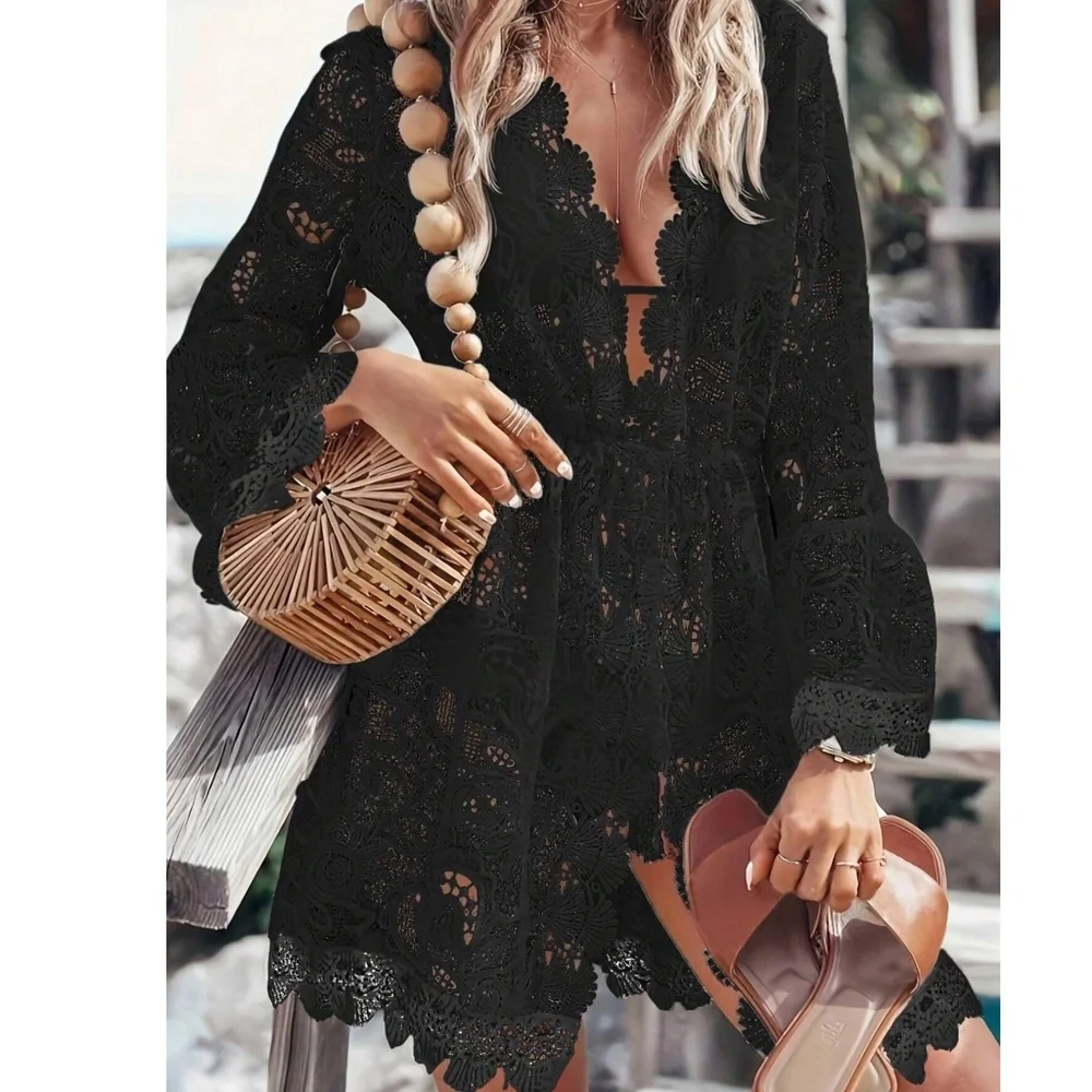 Boho Sheer Stretchy Waist Beach Swim Cover up - Picture 1 of 10